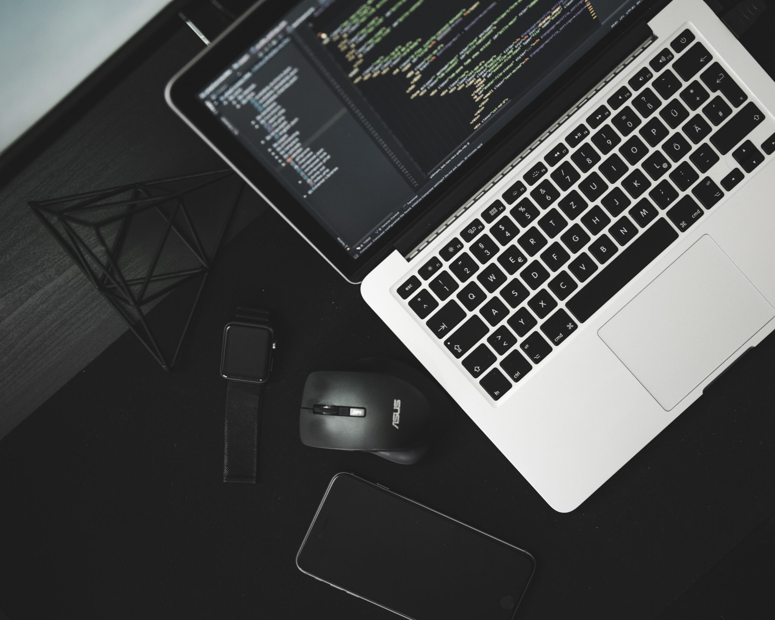 laptop, desk, work, code, data
