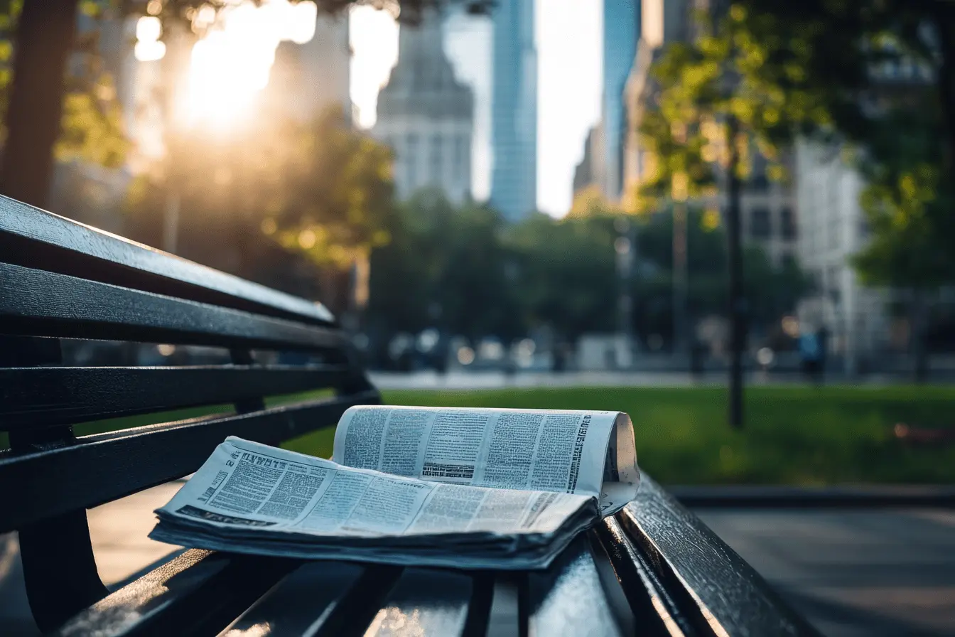 Newspaper on a bench
