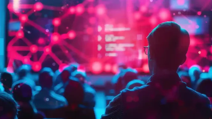 Delegates attending a large European AI conference in a modern convention center in 2026